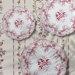 Assiettes de présentation en céramique rose à fleurs romantiques françaises, assiettes en porcelaine imprimées pour la décoration de fêtes et de mariages - Product Image 6