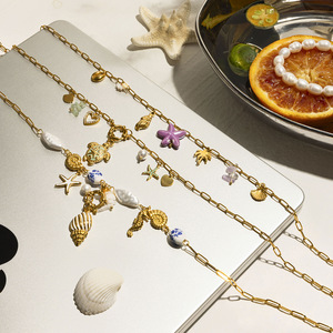 Conjunto de collar de acero inoxidable chapado en oro de 18 quilates estilo Ocean Resort con dijes de estrella y corazón para mujer, joyería de moda. - Product Image 4