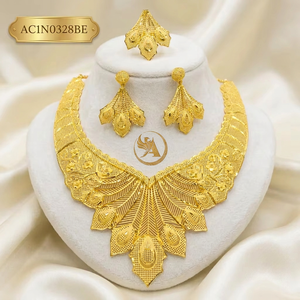 Designer 24K Gold Plated Leaf Pattern Necklace Set African Wedding Jewelry Export Quality - Product Image 1