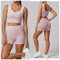 Ensemble de yoga d'été réversible et respirant, short de fitness taille haute extensible dans quatre directions avec effet push-up, soutien-gorge color-block de maintien dorsal