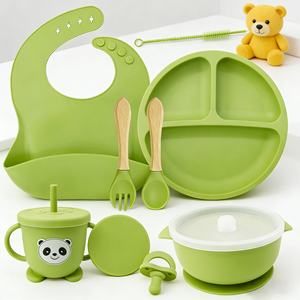 Ensemble de vaisselle en silicone de qualité alimentaire pour bébé, motif dessin animé, assiette d'alimentation complémentaire pour bébé avec points imprimés - Product Image 4