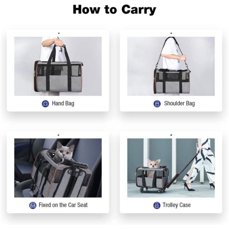 Trolley Cane Trasportino Per Cani/gatti Con Ruote Staccabili - Approvato Per Aerei, Manico Telescopico, Per Viaggi Trasportino Multiuso Borsa