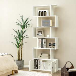 Precio de fábrica, muebles de madera para sala de estar, estantería moderna en forma de S, estantes de almacenamiento con puerta, estante de exhibición de madera alto blanco - Product Image 1