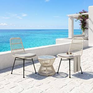 Ensemble <span class=keywords><strong>de</strong></span> meubles d'extérieur en rotin tressé à la main, style nordique, gain <span class=keywords><strong>de</strong></span> place, antirouille, 2 chaises et <span class=keywords><strong>table</strong></span> d'appoint pour jardin et villa - Product Image 2