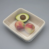 Plateau alimentaire biodégradable en pulpe de bagasse de canne à sucre avec couvercle, plateau de 9 pouces avec couvercle en pulpe PET