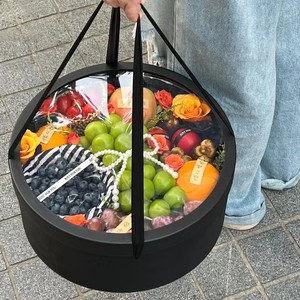 Boîte à fleurs ronde transparente imperméable haut de gamme, ensemble classique de 2 avec corde, boîte <span class=keywords><strong>cadeau</strong></span> pour fruits - Product Image 1