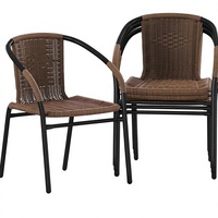 Chaise de jardin moderne d'intérieur/extérieur en rotin PE pour terrasse, chaise de salle à manger empilable avec structure en acier pour restaurant, boutique, bistrot, parc, balcon