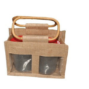 Sac en jute à deux poignées avec fenêtre en PVC, compartiment intérieur, logo personnalisé, petite taille - Product Image 1
