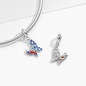 Exquisite S925 Sterling Silver Colored Epoxy Butterfly <b>Charms</b> with Zircon for DIY Snake Chain <b>Bracelets</b> <b>Beaded</b> Jewelry - Product Image 2