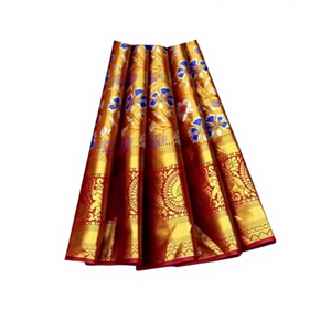 Sari de Seda Kanjivaram Pattu Reversible de Diseño Casual para Mujer - Todas las Temporadas, Corte Regular, en Existencia, Venta al por Mayor - Product Image 4