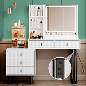 Meilleur prix, ensemble de commode moderne de luxe, meuble de maquillage pour chambre à coucher avec miroir lumineux, tiroir, appartement, chambre - Product Image 4