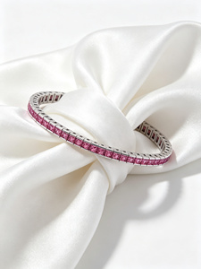 Bracelet classique en rhodium, argent sterling 925, bracelet fin, bracelet tennis saphir rose princesse pour filles - Product Image 4