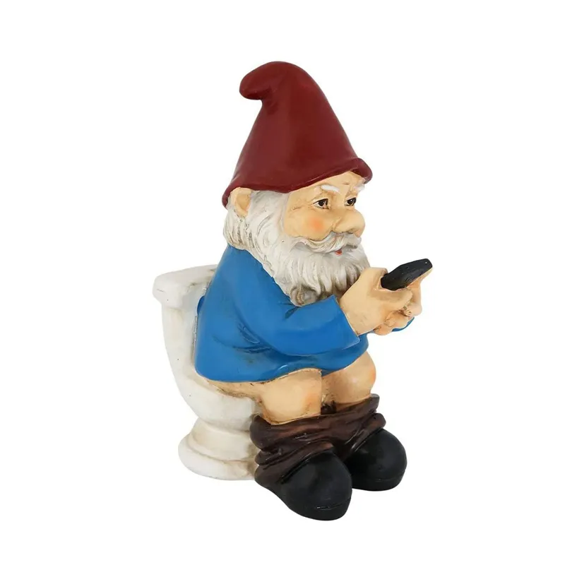 Naughty Garden Gnome on a Toilet Resin Dwarf for Yard Lawn