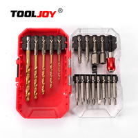 TOOLJOY Ensemble de 18 embouts de perçage et de tournevis mixtes en acier S2 HSS titane avec anneau magnétique pour la réparation à domicile et le bricolage