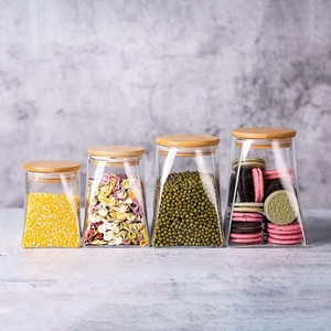 Bocal de rangement en verre à fond carré personnalisé, de grande capacité, scellé, avec couvercle en <span class=keywords><strong>bambou</strong></span>, pour aliments, en forme de cône - Product Image 6