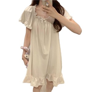 Pyjama princesse style coréen pour femme, chemise de nuit d'été à manches courtes, ample et mignonne, épaules dénudées, en soie de lait, tailles M, L, XL, XXL - Product Image 3