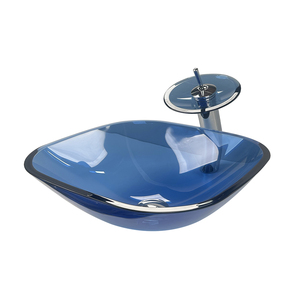 Lavabo de Sobremesa <span class=keywords><strong>Cuadrado</strong></span> de Vidrio Azul BOWEIYA, Lavabo para Baño de Hotel, Lavabo de Sobremesa Personalizado con Lavamanos Personalizado - Product Image 4