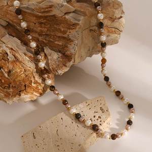 Kalung liontin manik-manik Boho mata harimau mutiara cangkang baja tahan karat emas 18k 42 + 5cm unik modis pernyataan - Product Image 5