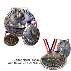 Medallas de Premio para 1er, 2do o 3er Lugar, Acabado Antiguo, Diseño Moderno, Aleación de Zinc, Medallas Personalizadas 2D/3D - Product Image 3
