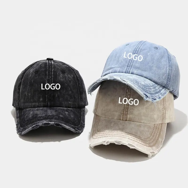 Gorras fabricação venda quente marca personalizada design bordado patchwork logotipo angustiado pai chapéus beisebol denim cap para homens