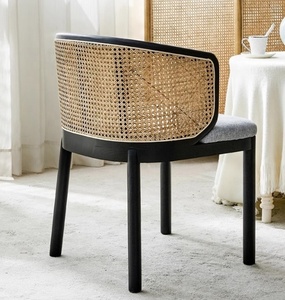 Kursi Makan warna Solid, kayu Solid disesuaikan, lapisan kain, Hotel, restoran, Meja makan, kayu Modern + rotan - Product Image 1