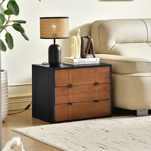 Gabinete Carmen de Estilo Moderno de Mediados de Siglo, Gabinete de Almacenamiento Lateral de Madera Sólida para Muebles del Hogar, Estilo Retro con Tablero de Ajedrez, Combinable - Product Image 1