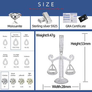 Gra bersertifikat mewah 925 perak murni Vvs Baguette Moissanite berlian es keluar skala keseimbangan liontin untuk pria wanita - Product Image 6
