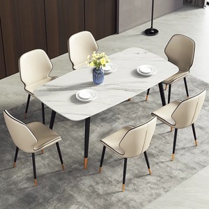 Mesa de comedor de lujo con patas de acero inoxidable, Rectangular, nórdica, 4 y 6 asientos, juego de Mesa de cerámica de mármol - Product Image 3