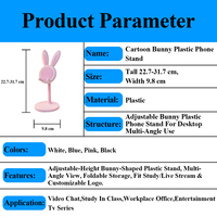 Support de téléphone en plastique personnalisé en forme de lapin de dessin animé avec bras télescopique réglable, support pliable pour téléphone et tablette pour étudiants