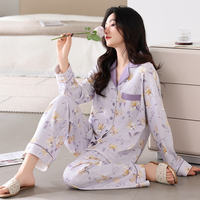 2024 nouveau Design femmes coton pyjama ensemble doux longue chemise de nuit vêtements de nuit, mignon PJ ensembles de fournisseur d'usine pour le printemps automne
