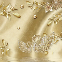 Papier peint autocollant de style européen, motif damas doré 3D, fleurs luxueuses, pour salon, décoration intérieure