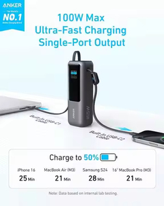 Batterie externe Anker 25 000 mAh 165 W à charge rapide avec câbles intégrés, <span class=keywords><strong>chargeur</strong></span> <span class=keywords><strong>portable</strong></span> ultra-rapide pour deux ordinateurs portables - Product Image 6