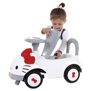 नई कार्टून हैलो किट्टी बच्चों की कार के लिए लड़कियों/1-3 साल की उम्र के बच्चे मुड़ कार/के साथ संगीत लड़कियों ट्राली/बच्चे की सवारी पर कार