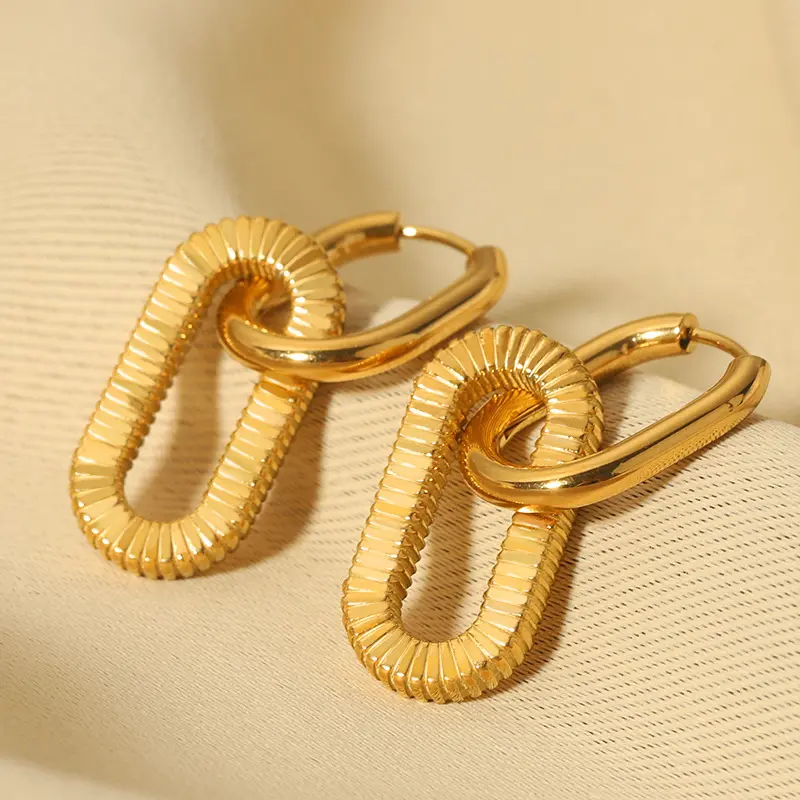 Fashion Hypoallergenic Gold Plated Stainless Steel Pendant Earrings Geometric Chunky Paper Clip Drop Earrings pendientes