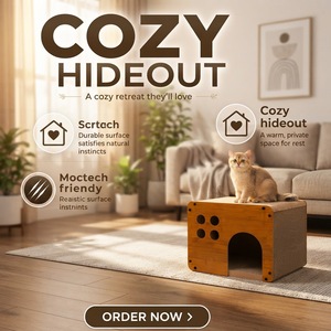 Griffoir pour chat 2 en 1, lit pour chats d'intérieur, planche à griffer en carton, maison de repos pour chat, coussin pour dormir - Product Image 3