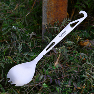 Spork in titanio con apribottiglie, cucchiaio e forchetta multifunzione leggero per campeggio, escursionismo, bushcraft, pesca, passeggiate - Product Image 2