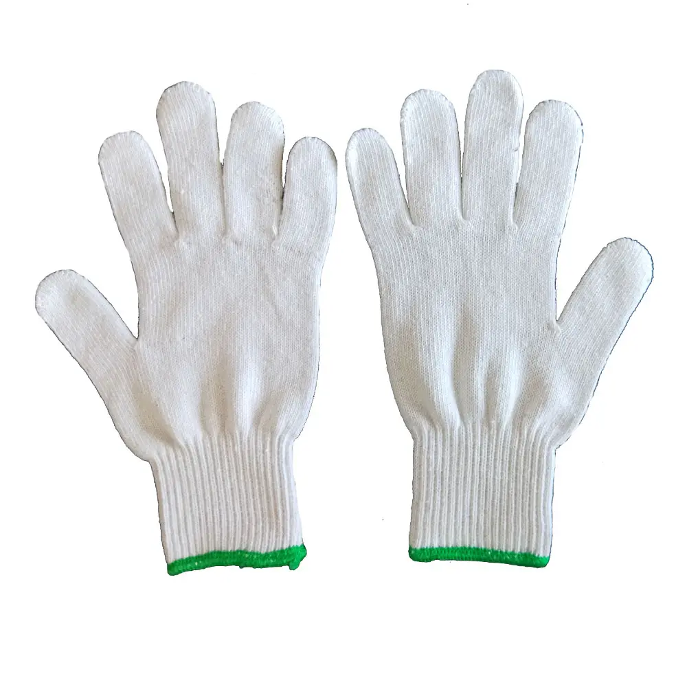 En388 600g 1000g ağartılmış beyaz polyester pamuk ipliği örgü nefes iş örme iş güvenliği el eldiven