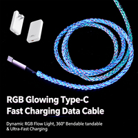 Cable de Datos RGB de 7 Colores con Luz Fluida, Carga Rápida de 60W, Cable Tipo-C a Tipo-C con Trenzado de Nailon para Transferencia de Datos para Teléfonos Móviles y Computadoras