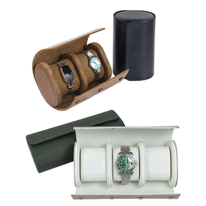 Custom Logo Black Brown 1 2 3 Slots PU Leather Watch Travel Case Watch <b>Roll</b> Bag Packaging <b>Box</b> Portable Watch Pouch - Product Image 1