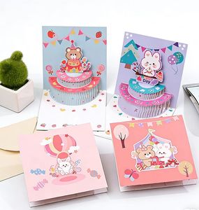 Biglietto d'Auguri 3D Pop-up con Design di Animali Carini e Palloncini Arcobaleno, Stampa Offset con Taglio Laser Personalizzabile - Product Image 1