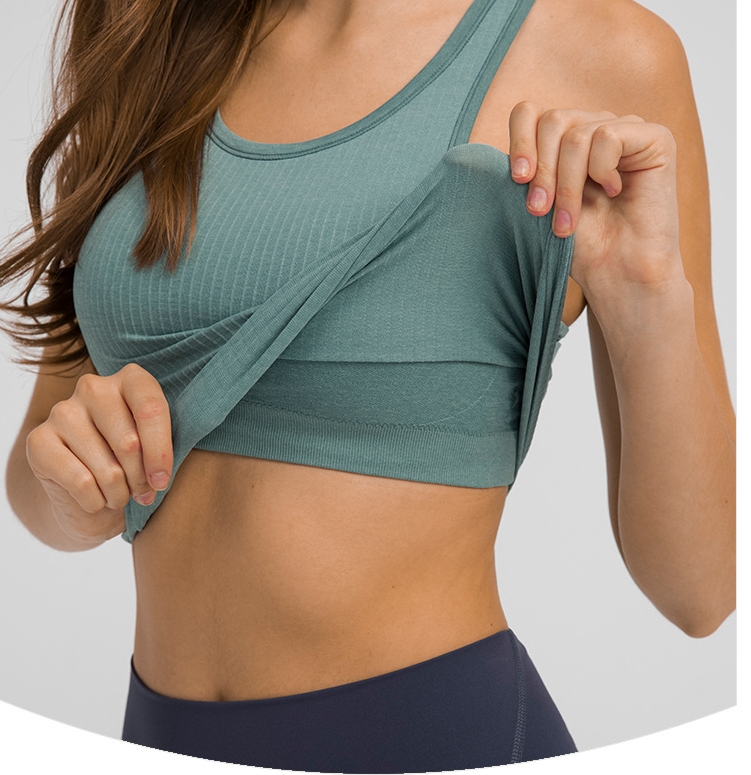 DT140 Womens Seamless Workout Top Padded Yoga Gym Tank Sleeveless Running Shirts Racerback With Built in Bra Activewear