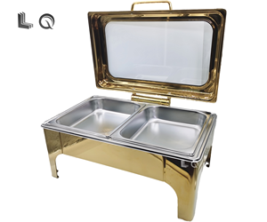 Vendita calda 9L rettangolo in acciaio inox piatto argento oro lusso Buffet pentole riscaldanti per il cibo più caldo per il ristorante dell'hotel - Product Image 6