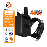 Chargeur mural certifié norme britannique 40W PD QC3.0 avec deux ports USB-C 20W, protection OTP électrique, charge rapide