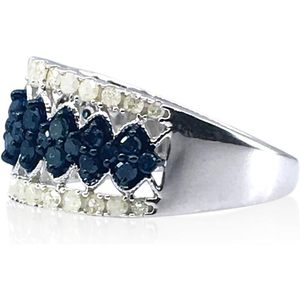 Jewelspaark <b>Diamond</b> <b>Ring</b> 1.17 Cttw Round Cut White And Blue Enhanced Natural Stones 925 Sterling Silver Engagement Jewelry - Product Image 4