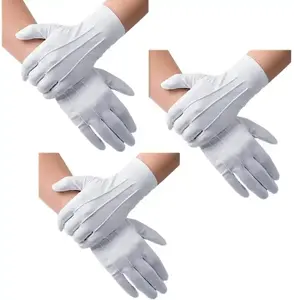 Guantes blancos de dedo completo para funeral camarero sommelier 100% guantes de mano de algodón con puño a presión