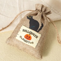 Sac pochette d'emballage cadeau Halloween en jute personnalisé en gros avec cordon de serrage pour Halloween