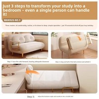 Sofá Cama Plegable Individual/Doble para Apartamentos Pequeños, Diseño Moderno Minimalista Color Crema, Inspirado en Nubes, Estructura de Madera, Relleno de Esponja y Látex