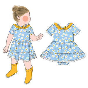 Little Glow Kid New Custom Girls Ruffle Collar Twirl Skirted Romper Snap Buttons Bubble Romper Jumpsuit Piyama Nyaman - Product Image 1