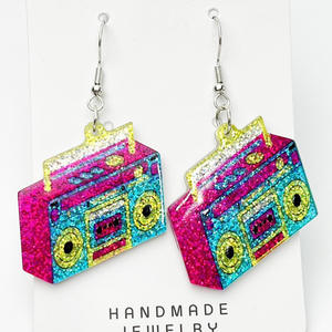 Hip Hop Shiny Acrylic Pendant <strong>Earrings</strong> Vintage Era Lightning Elements Radio <strong>Tape</strong> Styled <strong>Earrings</strong> for Women - Product Image 3