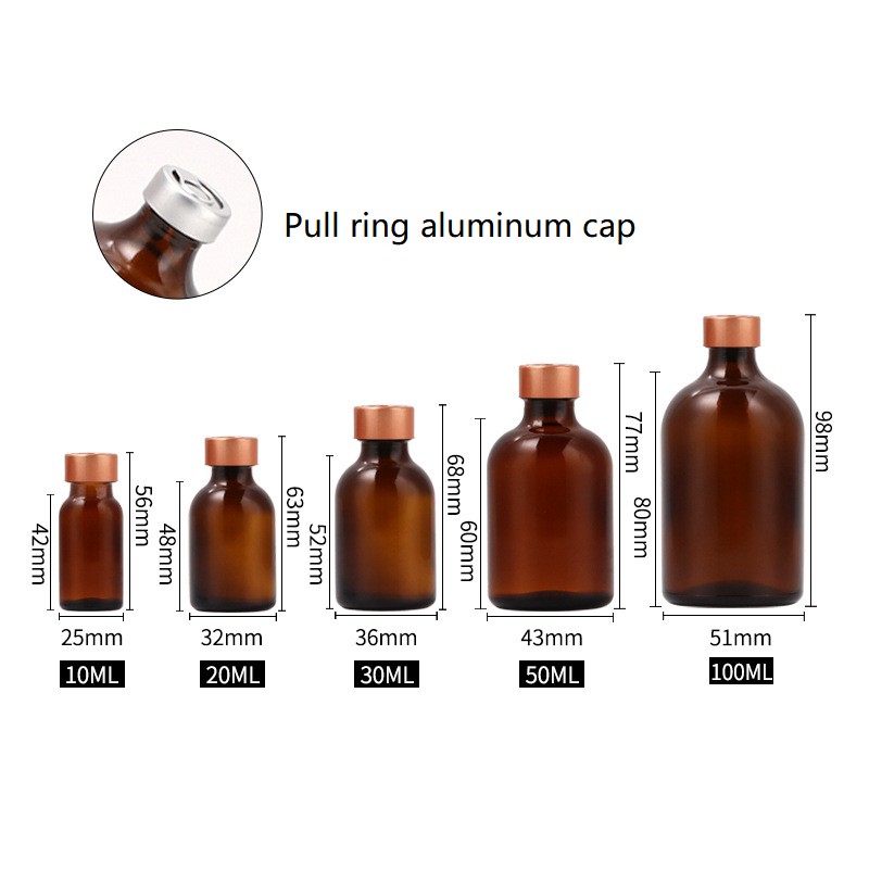 Botella ámbar + Tapa de aluminio con anilla de apertura